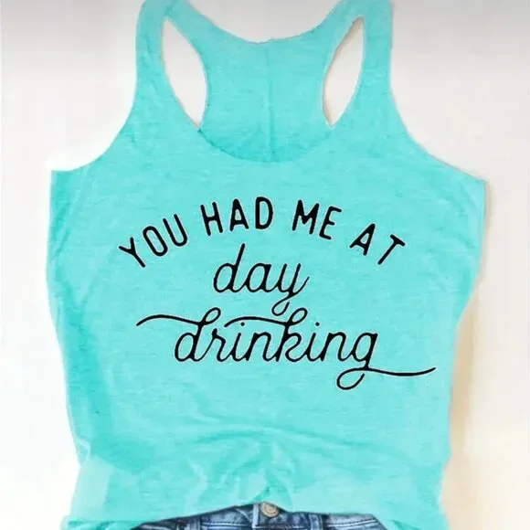 Women's "You Had Me At Day Drinking" Tank Top - Funny Drinking Shirt, Cotton Blend - View #13